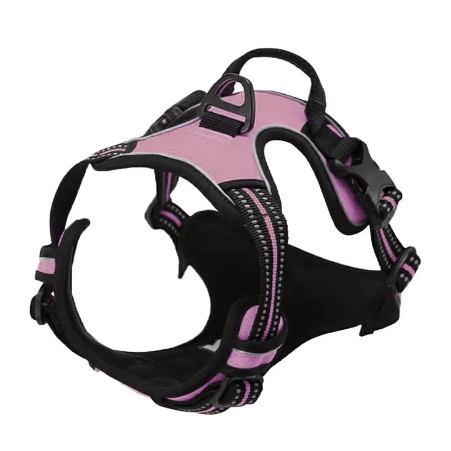 Golden Snout no-pull dog harness in purple — front and back clip
