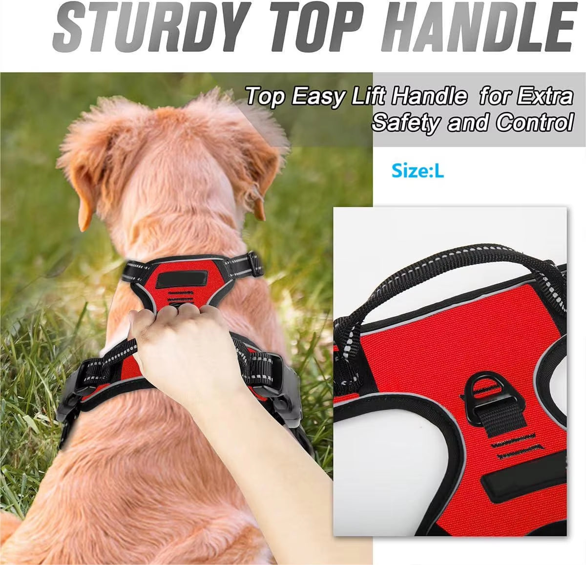 Golden Snout no-pull dog harness in black — front and back clip